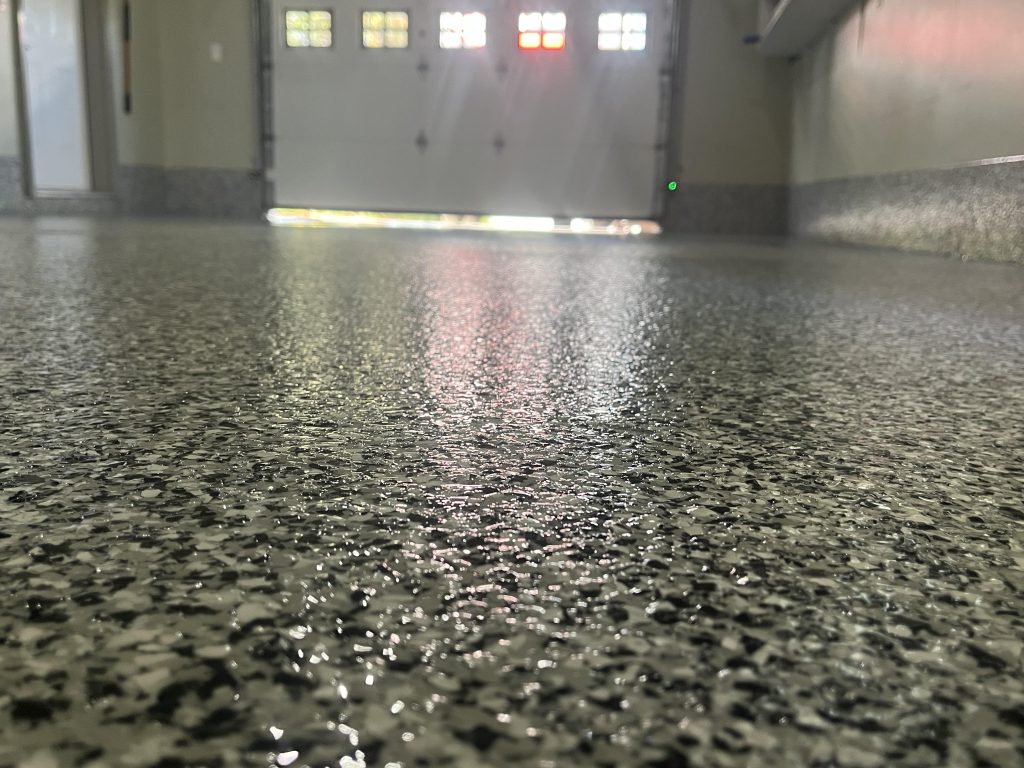 Epoxy flake garage floor in St. Thomas